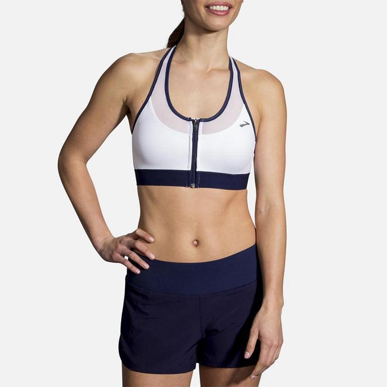 Brooks Fastforward Zip - Womens Running Bra - White (47305ISGA)